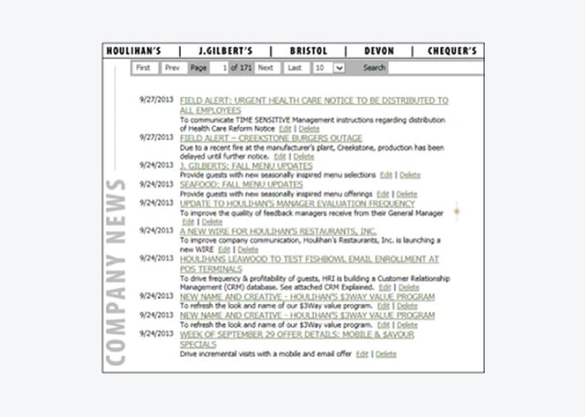 Houlinhan’s Restaurants Intranet Before Jostle